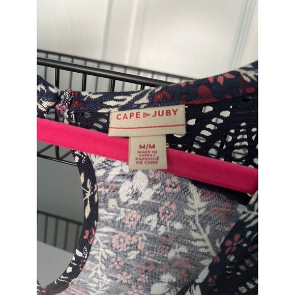 Cape Juby Womens Long Sleeve Blouse Blue Floral Size M Lightly Worn - Picture 2 of 3